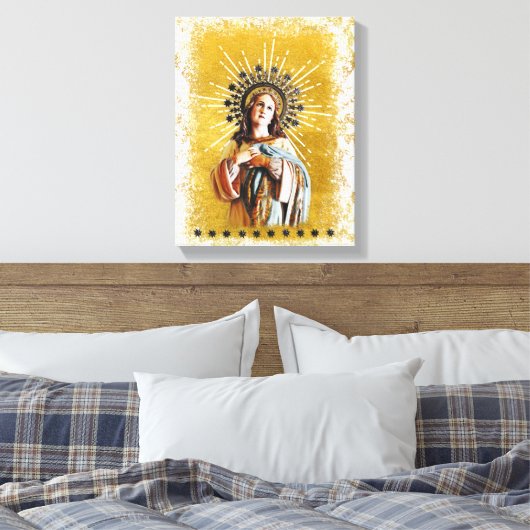 Virgin Mary Gold & White Starry Halo Canvas Afdruk (Insitu (Slaapkamer))