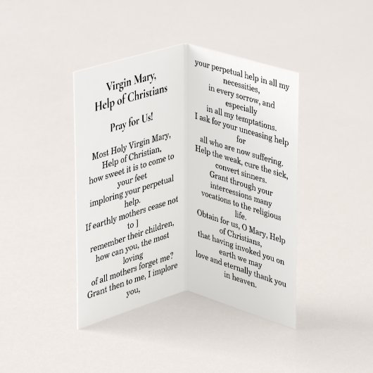 Virgin Mary, Help of Christians, Prayer Card Kaart (Binnen)