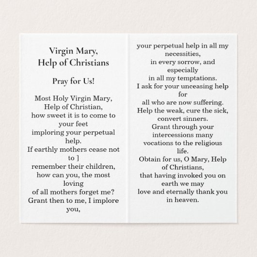 Virgin Mary, Help of Christians, Prayer Card Kaart (Binnenkant ongevouwen)