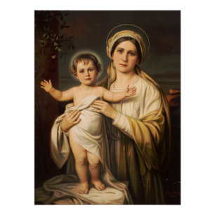 Virgin Mary houdt baby Jesus vast Perfect Poster