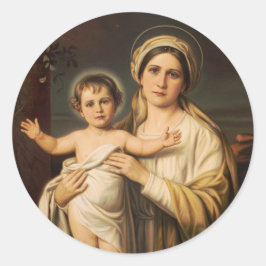 Virgin Mary houdt baby Jesus vast Ronde Sticker