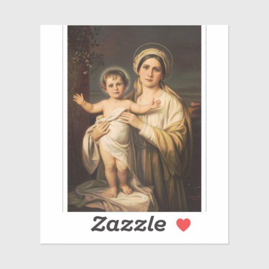 Virgin Mary houdt baby Jesus vast Sticker (Vel)