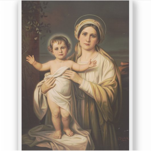 Virgin Mary houdt baby Jesus vast Sticker (Voorkant)