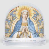 Virgin Mary in Blues and Golds Flower Frame Sneeuwbol (Achterkant)