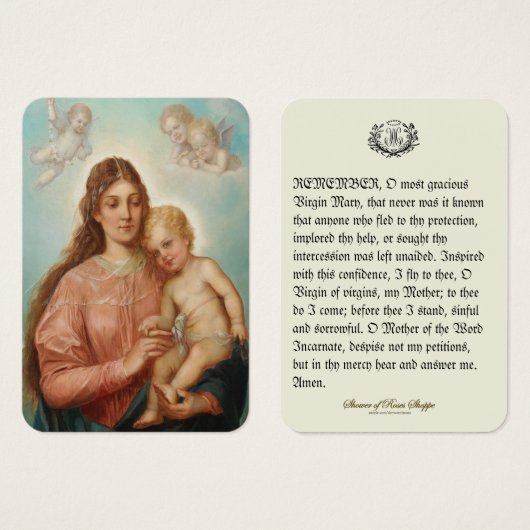 Virgin Mary Jesus Angels Memorare Prayer Visitekaartje (Voorkant /achterkant)