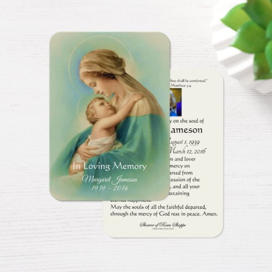 Virgin Mary Jesus Funeral Memorial Heilige Kaart - (Bureau)