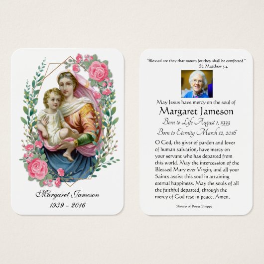 Virgin Mary Jesus Funeral Memorial Heilige Kaart - (Voorkant /achterkant)