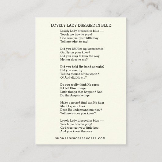 Virgin Mary Jesus heeft een mooie dame gekleed in  Informatiekaartje (Achterkant)