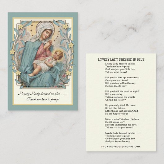 Virgin Mary Jesus heeft een mooie dame gekleed in  Informatiekaartje (Voorkant / Achterkant)