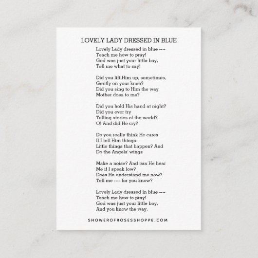 Virgin Mary Jesus heeft een mooie dame gekleed in Informatiekaartje (Achterkant)