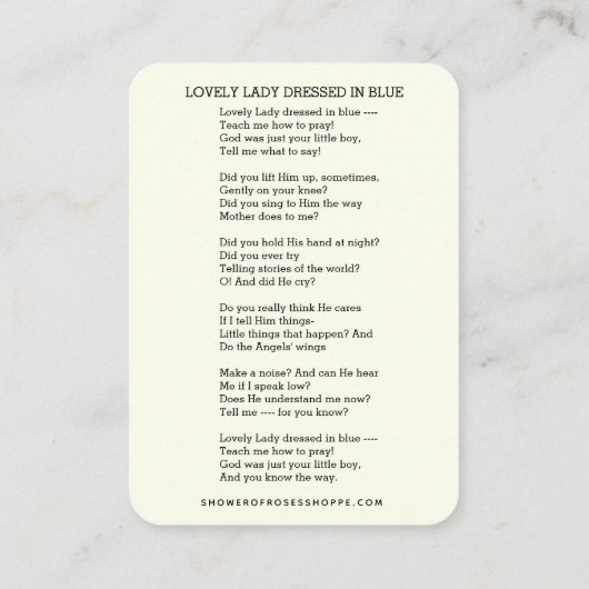 Virgin Mary Jesus heeft een mooie dame gekleed in Informatiekaartje (Achterkant)