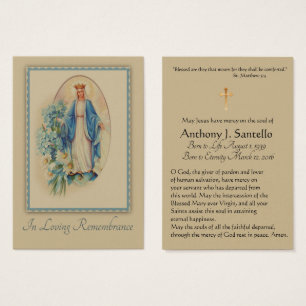 Virgin Mary katholieke begrafenis Memorial Heilige Visitekaartjes