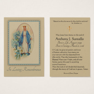 Virgin Mary katholieke begrafenis Memorial Heilige Visitekaartjes