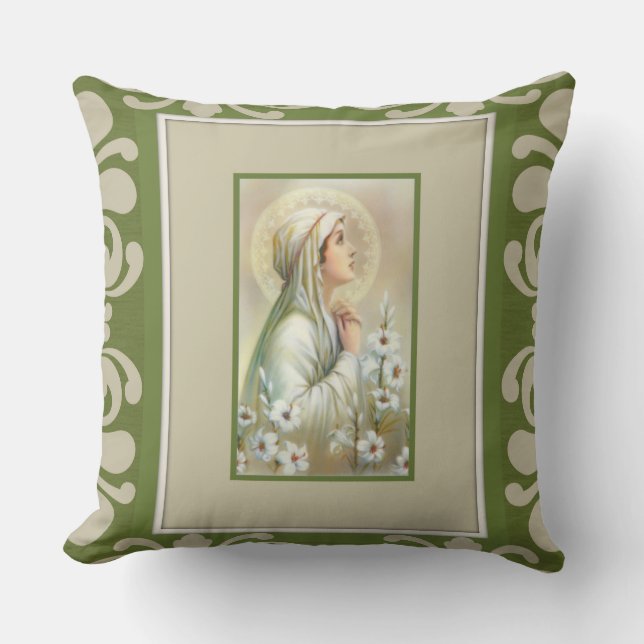 Virgin Mary Lady Mental Peace Lilies Green Decor Kussen (Voorkant)