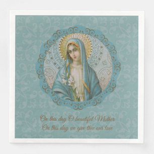 Virgin Mary Lily Blue Turquoise Gold Moeder Servet