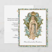 Virgin Mary Lourdes katholieke begrafeniscondolean Bedankkaart (Voorkant / Achterkant)