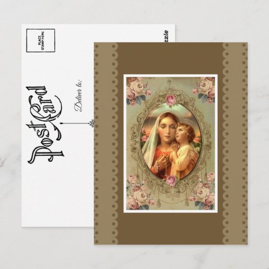Virgin Mary Madonna Child Jesus Rosary Rozen Briefkaart (Voorkant / Achterkant)