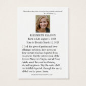 Virgin Mary Memorare Prayer Funeral Prayer Kaart (Achterkant)