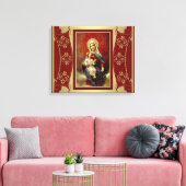 Virgin Mary met Jezus die rosary Gold vasthoudt Canvas Afdruk (Insitu (Woonkamer))