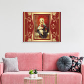 Virgin Mary met Jezus die rosary Gold vasthoudt Canvas Afdruk (Insitu (Woonkamer))
