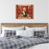 Virgin Mary met Jezus die rosary Gold vasthoudt Canvas Afdruk (Insitu (Slaapkamer))