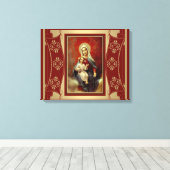 Virgin Mary met Jezus die rosary Gold vasthoudt Canvas Afdruk (Insitu (Houten vloer))