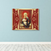 Virgin Mary met Jezus die rosary Gold vasthoudt Canvas Afdruk (Insitu (Houten vloer))