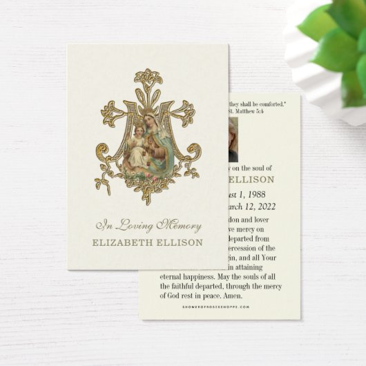 Virgin Mary MOUNT CARMEL Funeral Prayer Visitekaartje (Bureau)