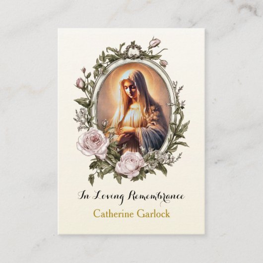 Virgin Mary Pink Roses Lijst begrafenisgebed Kaart Plaatskaartje (Voorkant)