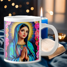 Virgin Mary Prayer Roos Floral Blue Coffee