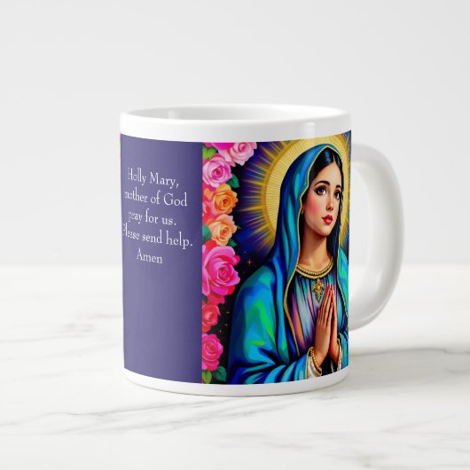 Virgin Mary Prayer Roos Floral Blue Coffee Grote Koffiekop (Voorkant rechts)