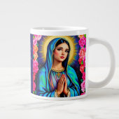 Virgin Mary Prayer Roos Floral Blue Coffee Grote Koffiekop (Rechts)