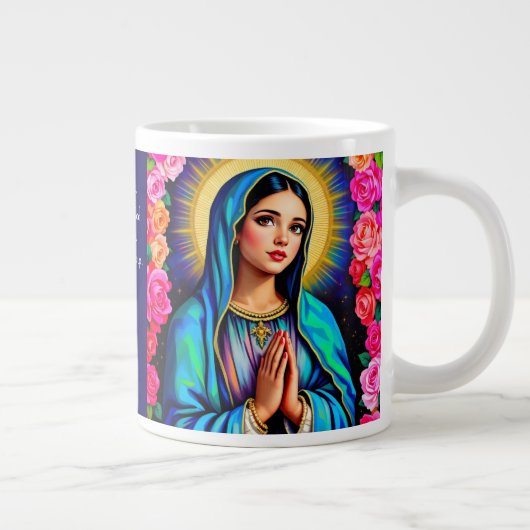 Virgin Mary Prayer Roos Floral Blue Coffee Grote Koffiekop (Rechts)