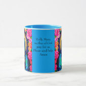 Virgin Mary Prayer Roos Floral Blue Coffee Mok (Midden)