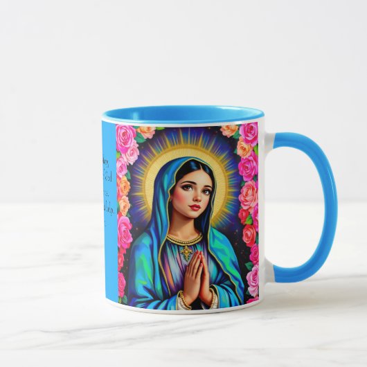 Virgin Mary Prayer Roos Floral Blue Coffee Mok (Rechts)