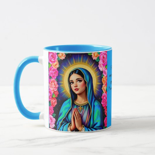 Virgin Mary Prayer Roos Floral Blue Coffee Mok (Links)