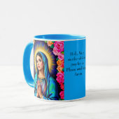 Virgin Mary Prayer Roos Floral Blue Coffee Mok (Voorkant links)
