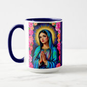 Virgin Mary Prayer Roos Floral Blue Coffee Mok (Links)