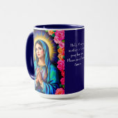 Virgin Mary Prayer Roos Floral Blue Coffee Mok (Voorkant links)