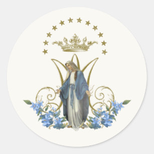 Virgin Mary Religious Elegant Floral Grace Classic Ronde Sticker