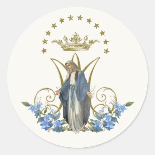 Virgin Mary Religious Elegant Floral Grace Classic Ronde Sticker (Voorkant)