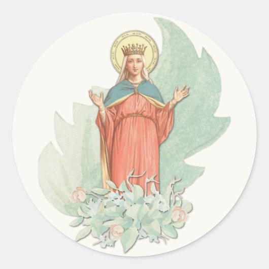 Virgin Mary Religious Elegant Floral Grace Classic Ronde Sticker (Voorkant)