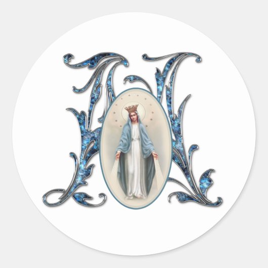 Virgin Mary Religious Elegant Floral Grace Classic Ronde Sticker (Voorkant)
