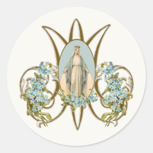 Virgin Mary Religious Elegant Floral Grace Ronde Sticker