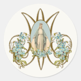 Virgin Mary Religious Elegant Floral Grace Ronde Sticker