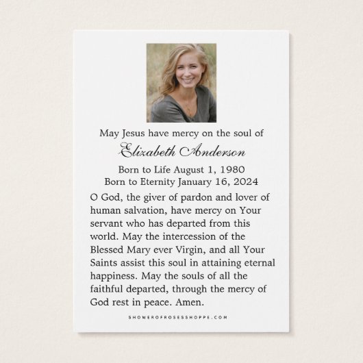 Virgin Mary rooms-katholieke funeral Photo Heilige Visitekaartje (Achterkant)