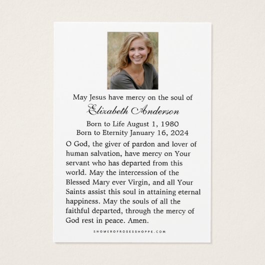 Virgin Mary rooms-katholieke funeral Photo Heilige Visitekaartje (Achterkant)