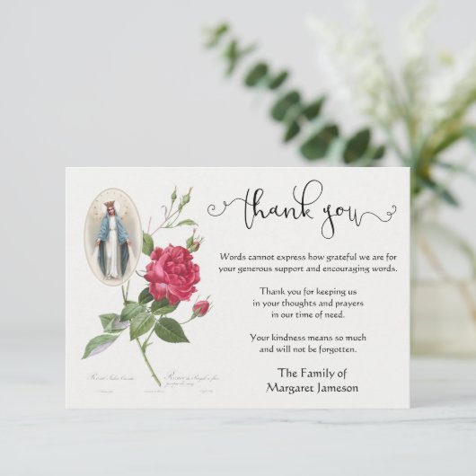 Virgin Mary Rozen Dank u voor uw deelneming Bedankkaart (Staand voorkant)