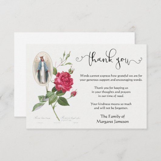 Virgin Mary Rozen Dank u voor uw deelneming Bedankkaart (Voorkant / Achterkant)