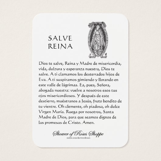 Virgin Mary Salve Reina Spaanse Prayer Heilige Kaa Visitekaartje (Achterkant)